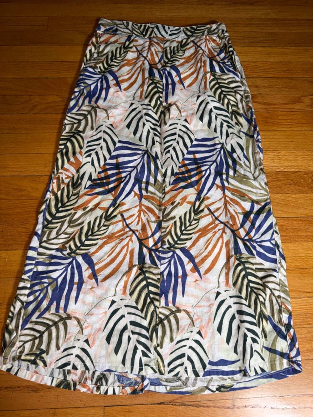 Tahari 100-% Linen Tropical Leaf Swim Sarong - Blue Green Orange
